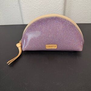 Consuela Large Cosmetic Bag Pink Purple Lilac Glitter Makeup Travel Pouch EUC